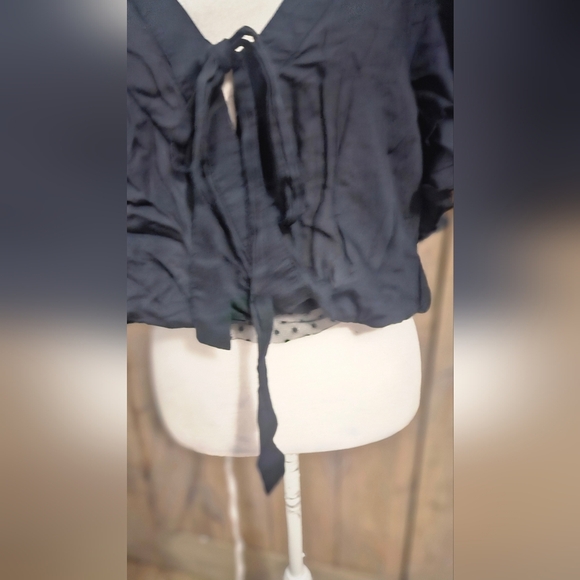 FREE PEOPLE Call Me Later Ruffle Tie Front Boho Rayon Blouse Top.Black. Size SM - Picture 13 of 16